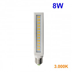 Bombilla LED PL E27, 8W 850 lm 3.000K. giratoria.