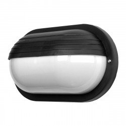 Aplique de pared para Exterior, Serie Canopus Oval, estructura de policarbonato en acabado negro, 1 luz