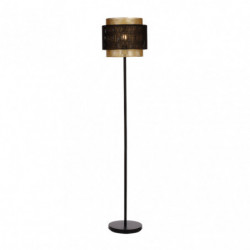 Lámpara Pie de Salón moderno,  Serie KYOTO, estructura metálica en acabado negro, 1 luz, con doble pantalla metálica