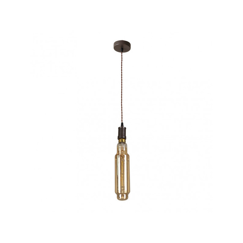 Lámpara de techo Colgante Vintage, Serie ELIO, estructura metálica en acabado marrón, 1 luz, con bombilla LED de filamentos