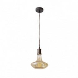 Lámpara de techo Colgante Vintage, Serie DACIO, estructura metálica en acabado marrón, 1 luz, con bombilla LED de filamentos.
