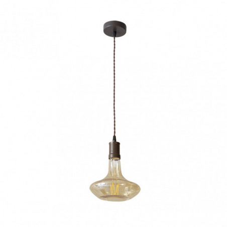 Lámpara de techo Colgante Vintage, Serie DACIO, estructura metálica en acabado marrón, 1 luz, con bombilla LED de filamentos.