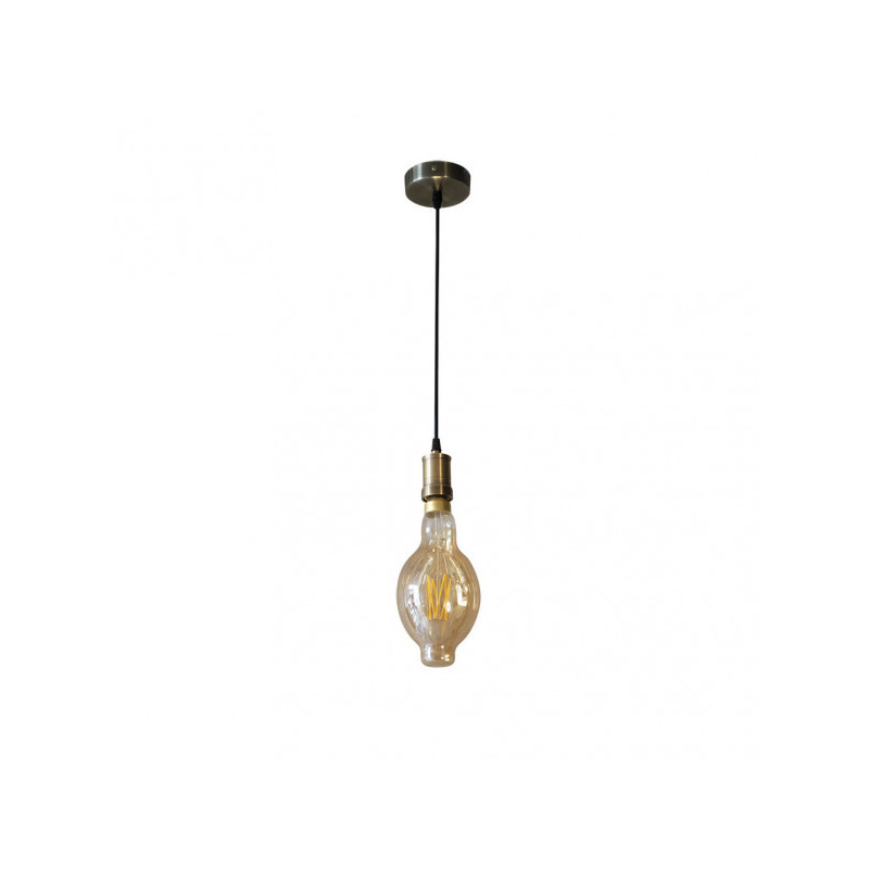 Lámpara de techo Colgante Vintage, Serie DANTE, estructura metálica en acabado cuero, 1 luz, con bombilla LED de filamentos.