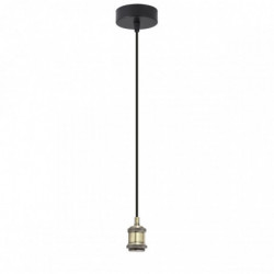 Lámpara de techo Colgante Vintage, Serie Barolo, estructura metálica en acabado negro, con elementos en cuero, 1 luz E27