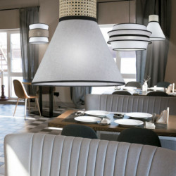 Lámpara de techo Colgante moderno, Serie Yaiza, pendel de plástico negro, ajustable en altura, 1 luz E27, con pantalla de tela