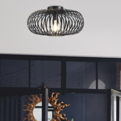 Lámpara de techo Plafón moderno, Serie Lantana, soporte de techo metálico en acabado negro, 1 luz E27