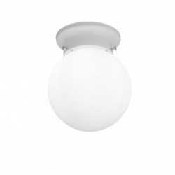 Lámpara plafón clásico, Serie Primus, estructura metálica en acabado blanco, 1 luz, con bola de cristal en acabado blanco.