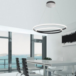 Lámpara de techo moderna, Serie Ornela, estructura metálica en acabado níquel satinado, ajustable en altura, iluminación LED