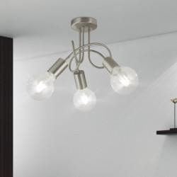 Lámpara de techo moderna, Serie Tenor, estructura metálica en acabado níquel satinado, 3 luces E27, SIN bombillas.