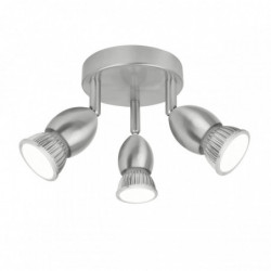 Lámpara plafón moderno, tipo foco, Serie Bala, estructura metálica en acabado níquel satinado, 3 luces, orientables.