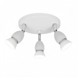 Lámpara plafón moderno, tipo foco, Serie Bala, estructura metálica en acabado blanco, 3 luces, orientables, SIN bombilla.