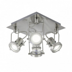 Lámpara plafón moderno, tipo foco, Serie Olbia, estructura metálica en acabado níquel satinado, 4 luces GU10, orientable
