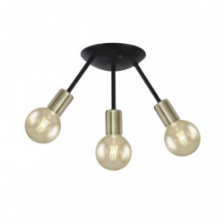 Lámpara plafón moderno, Serie Tripoli, estructura metálica en acabado negro, con elementos en acabado cuero, 3 luces E27
