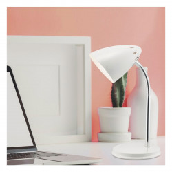 Lámpara Flexo Retro, Serie Nicolo, estructura metálica en acabado blanco, con elementos en acabado cromo brillo, 1 luz