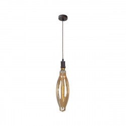Lámpara de techo colgante Retro, Serie Lilia, soporte de techo metálico en acabado marrón, del que sale un cable trenzado