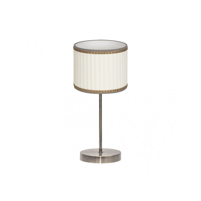 Lámpara de sobremesa clásico, Serie Soprano, estructura metálica en acabado cuero, 1 luz, con pantalla de tela plisada