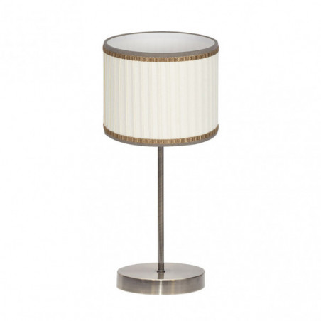 Lámpara de sobremesa clásico, Serie Soprano, estructura metálica en acabado cuero, 1 luz, con pantalla de tela plisada