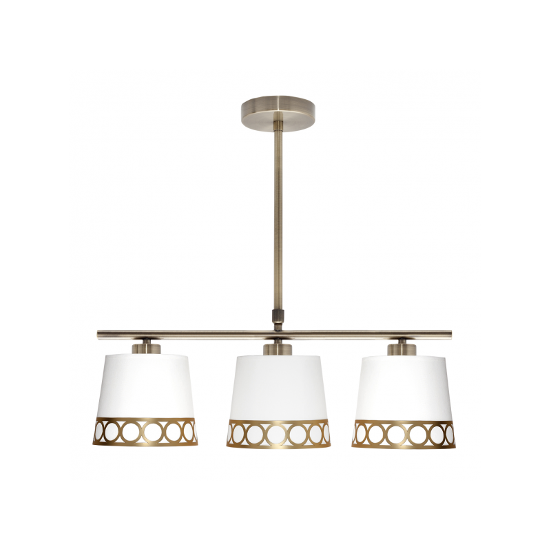 Lámpara de techo clásica, Serie Dalia, estructura metálica en acabado cuero, ajustable en altura, 3 luces, con pantallas