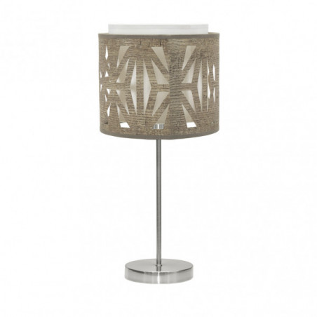 Lámpara de sobremesa moderno, Serie Katerina Bajo, estructura metálica en acabado níquel satinado, 1 luz, con doble pantalla.