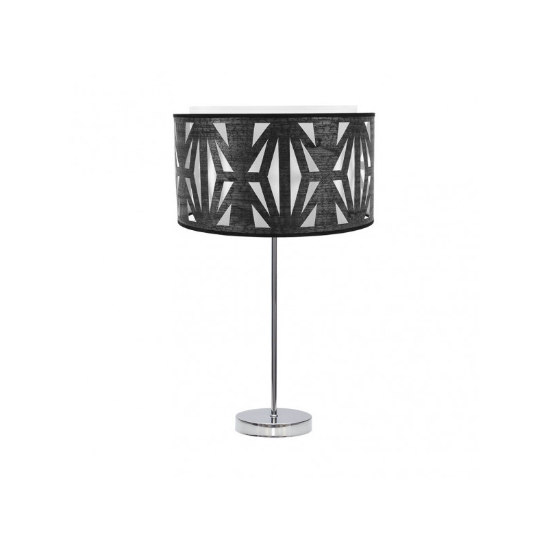Lámpara de sobremesa moderno, Serie Katerina Alto, estructura metálica en acabado cromo brillo, 1 luz, con doble pantalla