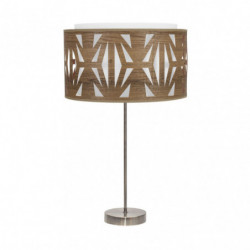 Lámpara de sobremesa moderno, Serie Katerina Alto, estructura metálica en acabado cuero, 1 luz, con doble pantalla