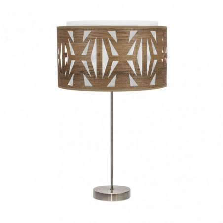 Lámpara de sobremesa moderno, Serie Katerina Alto, estructura metálica en acabado cuero, 1 luz, con doble pantalla