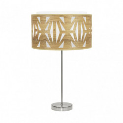 Lámpara de sobremesa moderno, Serie Katerina Alto, estructura metálica en acabado níquel satinado, 1 luz, con doble pantalla