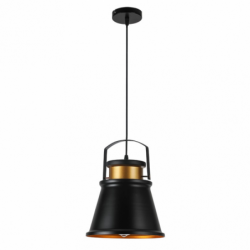 Lámpara de techo Colgante moderno, Serie Pelicano, soporte de techo metálico en acabado negro, 1 luz, con pantalla metálica