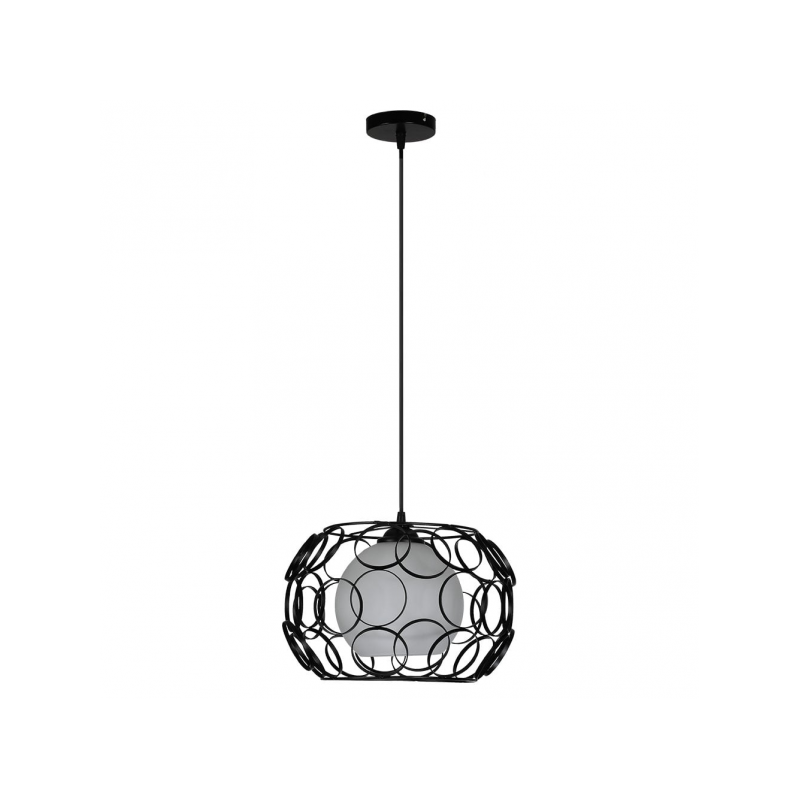 Lámpara de techo Colgante moderno, Serie Peregrino, soporte de techo metálico en acabado negro, 1 luz, con pantalla metálica