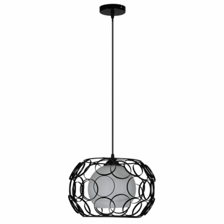 Lámpara de techo Colgante moderno, Serie Peregrino, soporte de techo metálico en acabado negro, 1 luz, con pantalla metálica