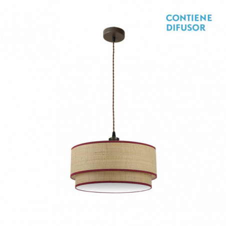 Lámpara de techo Colgante moderno, Serie Roque, soporte de techo metálico en acabado marrón, con cable textil trenzado, Ø 50 cm