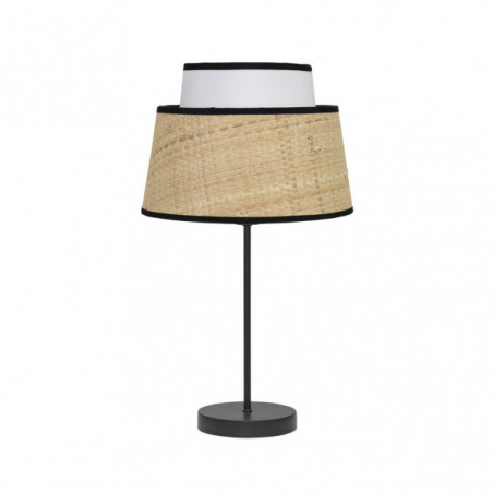 Lámpara de Sobremesa moderno, Serie Jia Blanco, estructura metálica en acabado negro, 1 luz E14, con pantalla Ø 20 cm