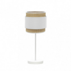 Lámpara de Sobremesa moderno, Serie Kandy Bajo Blanco, estructura metálica en acabado blanco, 1 luz E14, con pantalla