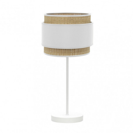 Lámpara de Sobremesa moderno, Serie Kandy Alto Blanco, estructura metálica en acabado blanco, 1 luz E14, con pantalla