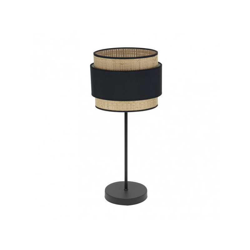 Lámpara de Sobremesa moderno, Serie Kandy Alto Negro, estructura metálica en acabado negro, 1 luz E14, con pantalla