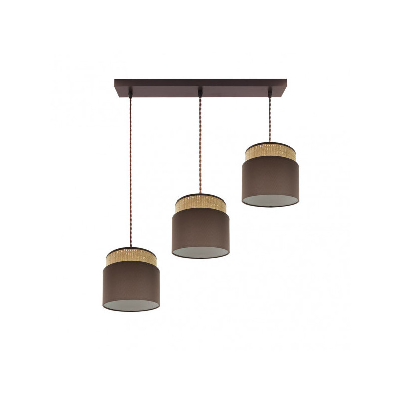 Lámpara de techo moderna, Serie Kandy Marrón, estructura metálica en acabado marrón, con pantallas de rafia natural