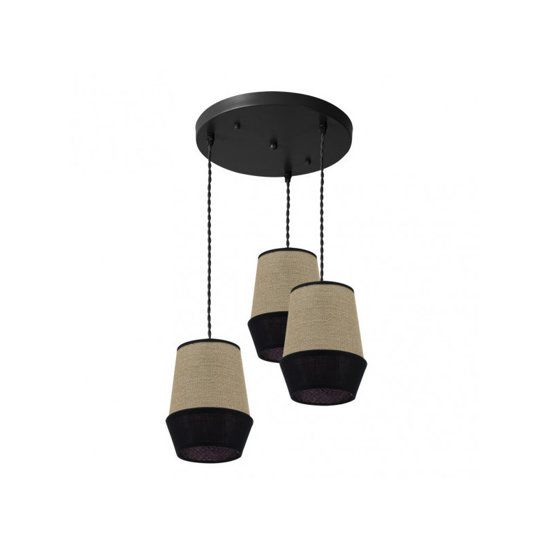 Lámpara de techo Plafón moderno, Serie Campana Negro, estructura metálica en acabado negro, 3 luces, con pantallas