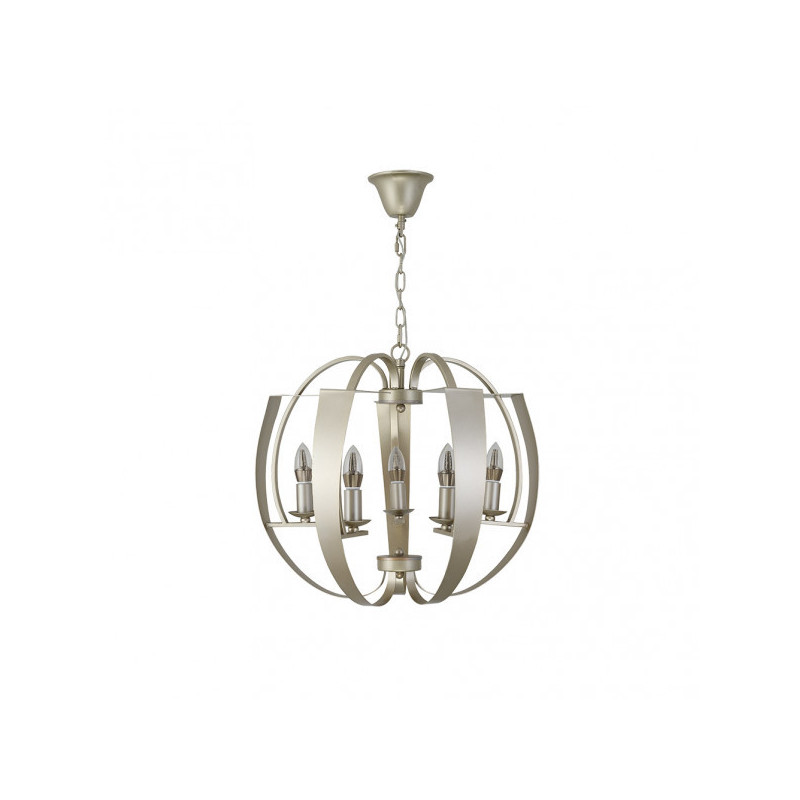 Lámpara de techo Colgante clásico, Serie Capuchina, estructura metálica en acabado champagne, 5 luces E14, SIN bombillas.