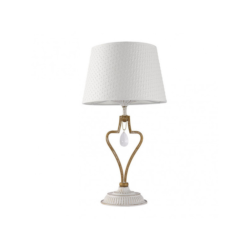 Lámpara de Sobremesa clásico, Serie Crasas, estructura metálica en acabado blanco y oro, 1 luz E14, con pantalla Ø 27 cm