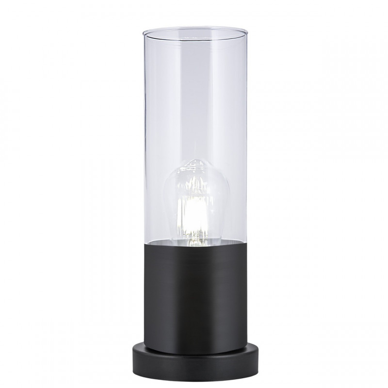 Lámpara de Sobremesa moderno, Serie Derek Negro, base metálica en acabado negro, 1 luz E27, con difusor de cristal