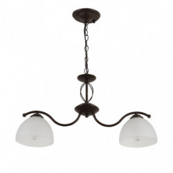 Lámpara de techo clásica, Serie Bonete, estructura metálica en acabado marrón, 2 luces E27, con tulipas de cristal