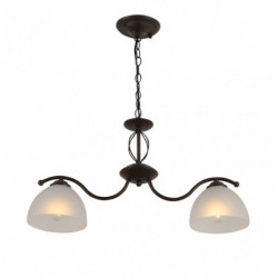 Lámpara de techo clásica, Serie Bonete, estructura metálica en acabado marrón, 2 luces E27, con tulipas de cristal