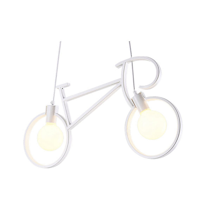Lámpara de techo vintage, Serie Bicycle White, estructura metálica con forma de bicicleta, en acabado blanco, 2 luces