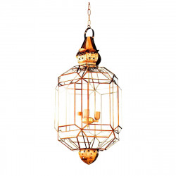 Lámpara Farol Granadino, Serie Alhambra, estructura metálica en acabado dorado, 1 luz E27, cristal transparente.