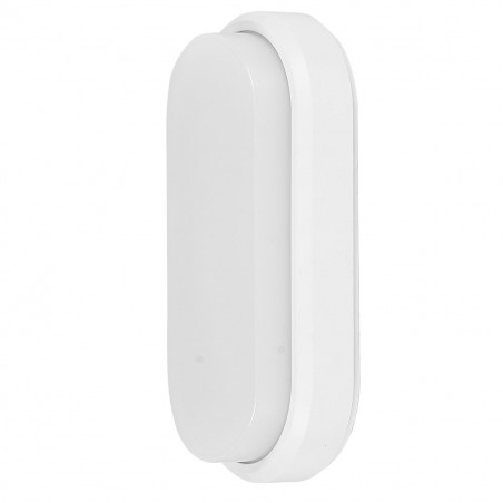 Aplique de pared para exterior, Serie Yucatán oval, en color blanco, realizado en ABS y policarbonato.