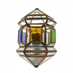 Aplique de pared granadino, estructura metálica en acabado dorado, con cristales transparentes y color, 1 luz E27.