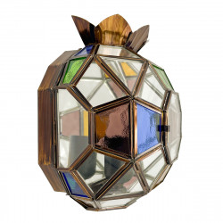 Aplique de pared granadino, Serie Bola, estructura metálica en acabado dorado, con cristales transparentes y color, 1 luz E27.