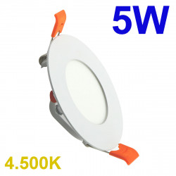 Downlight Empotrable LED, Serie Slim circular, estructura metálica en acabado blanco, iluminación LED integrada, 5W