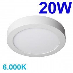 Plafón Downlight LED superficie, Serie Slim Circular, estructura metálica en acabado blanco, iluminación LED integrada, 20W