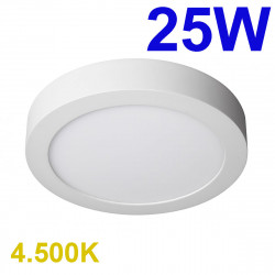 Plafón Downlight LED superficie, Serie Slim Circular, estructura metálica en acabado blanco, iluminación LED integrada, 25W